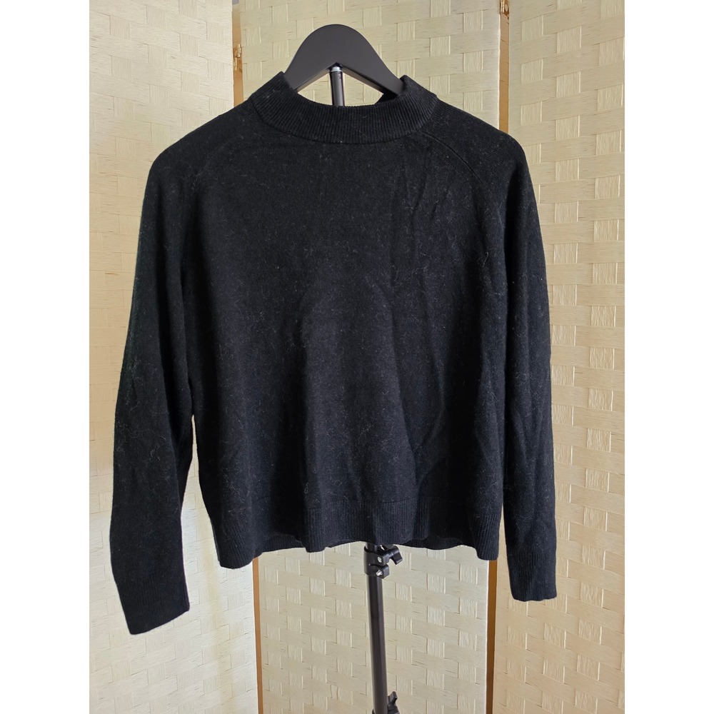 Karen Scott Petites Womens Black Mock Neck Raglan Sleeve Zip Back Sweater PL